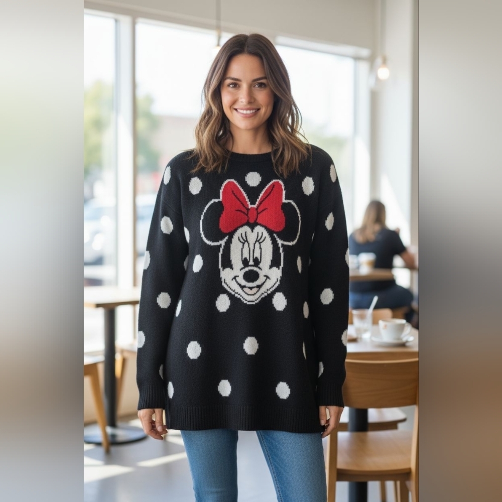 Divided Women's Black and White Minnie Mouse Sweater